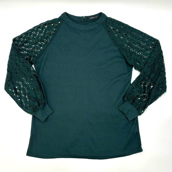 Miholl Teal Lace Sleeve Top‎ size L - Picture 1 of 8